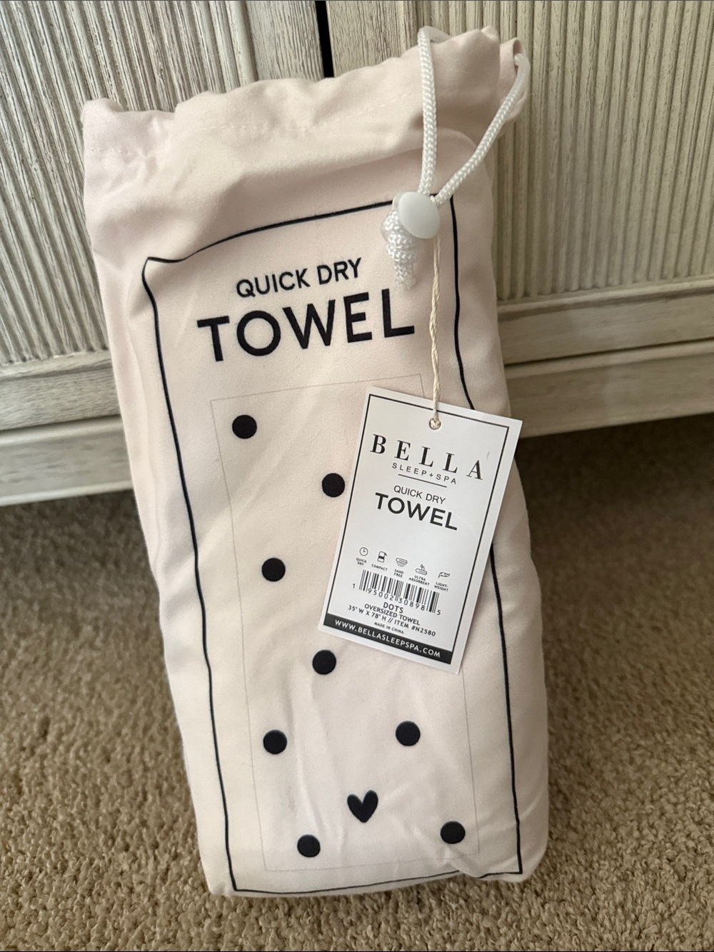Abella Light Pink Towel with Black Dot Accents